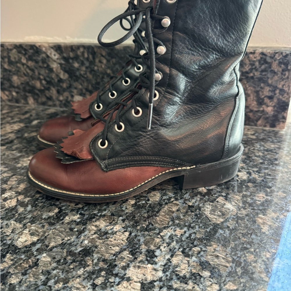 LAREDO USA‎ made Women's  Leather Western Lace Up Kiltie Boots Size 5.5 M  Shoes